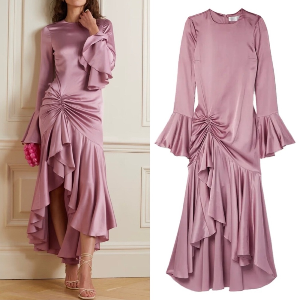 Caroline Constas Dusty Rose Ruffled Midi Dress